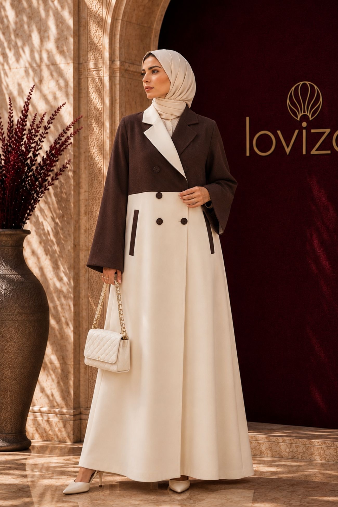 Ivory Mocha Blazer Abaya