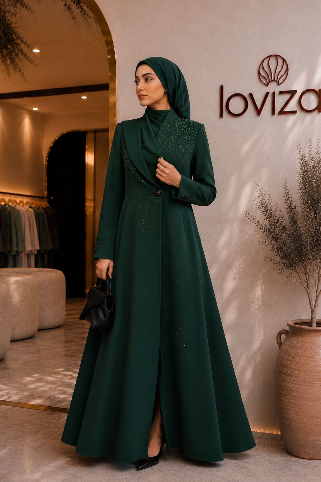 Emerald Grace Embellished Blazer Abaya