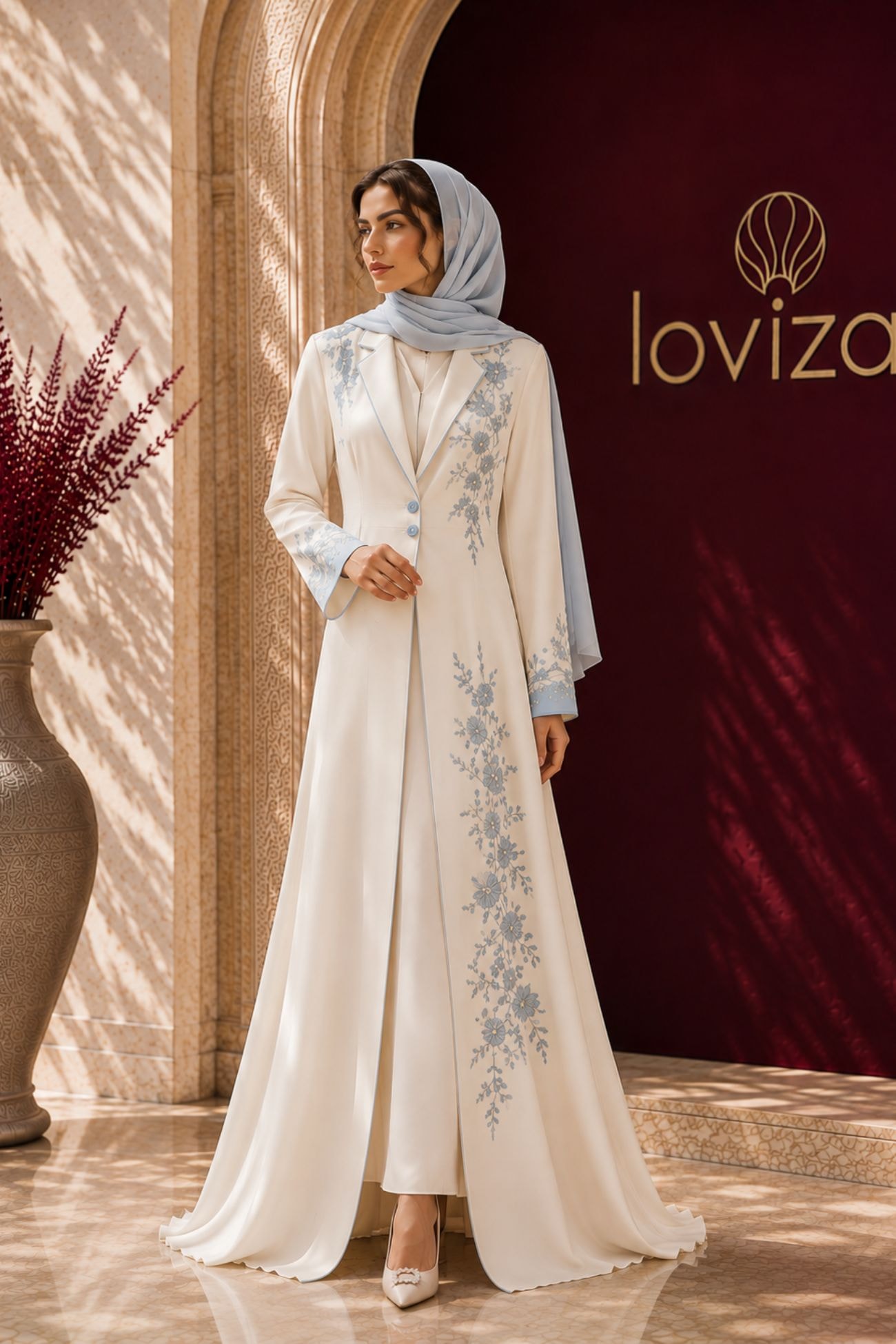 Ivory Azure Floral Blazer Abaya