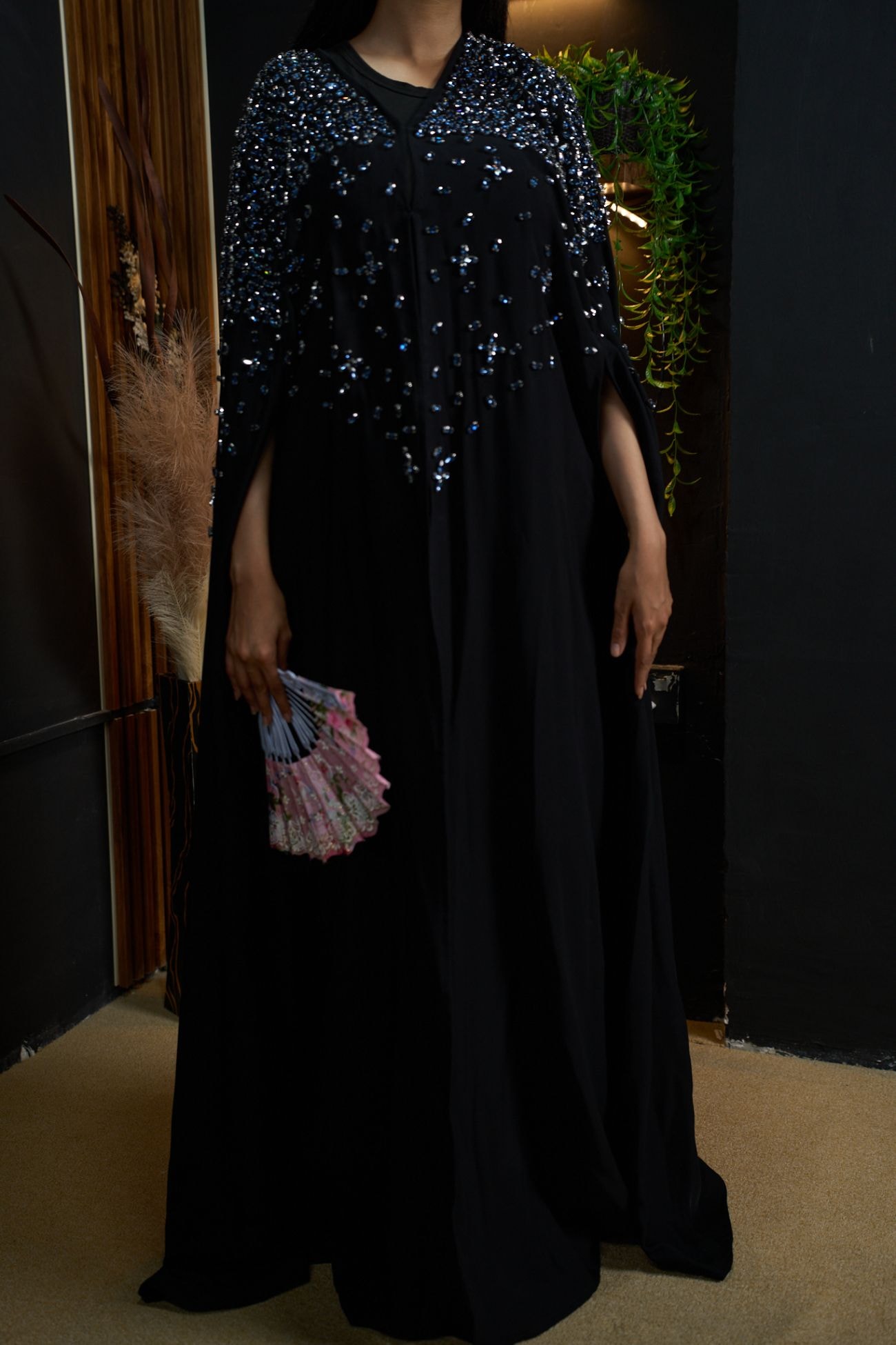 Midnight Crystal Cape Abaya — Black 1
