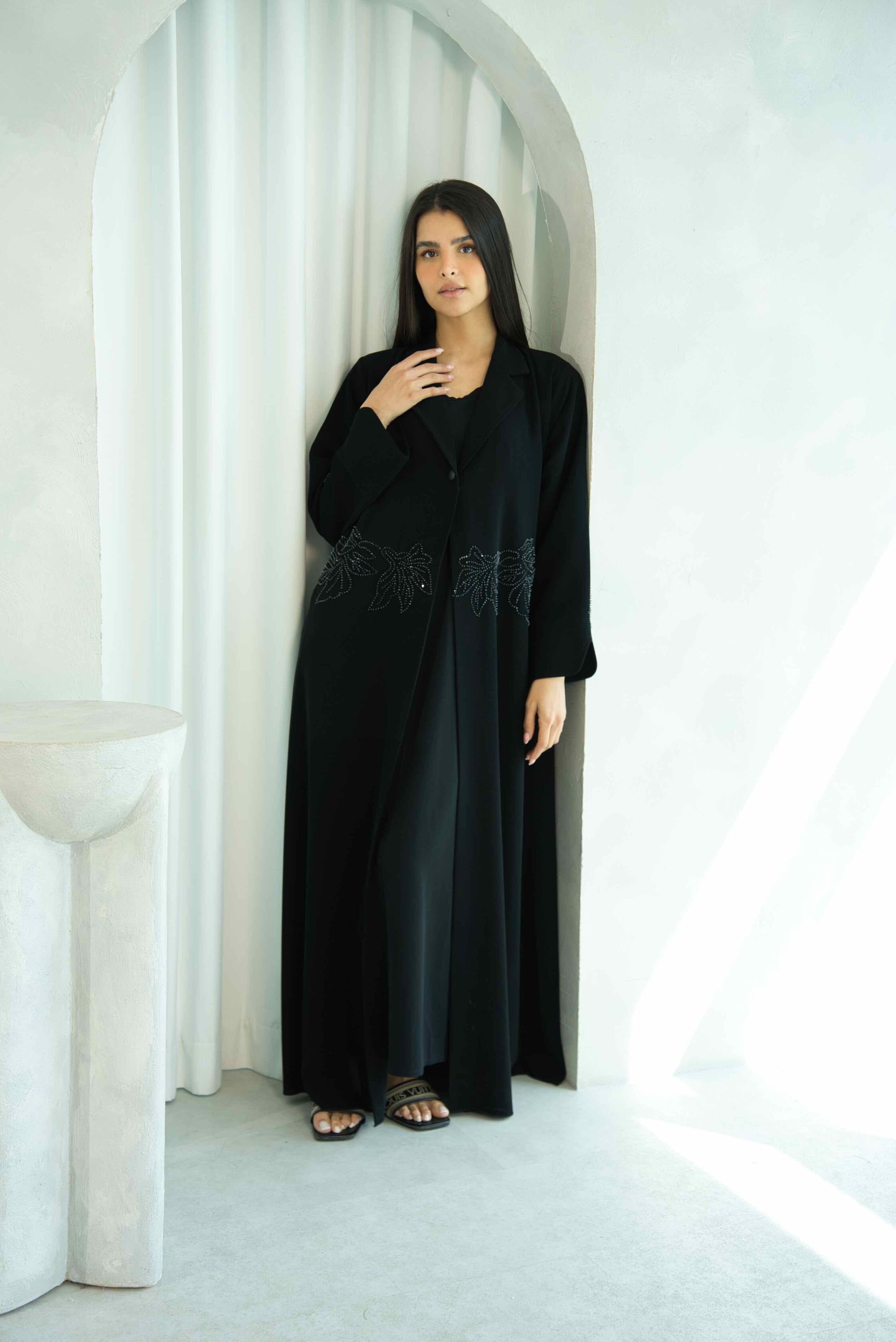 Black Artisan Collar Abaya