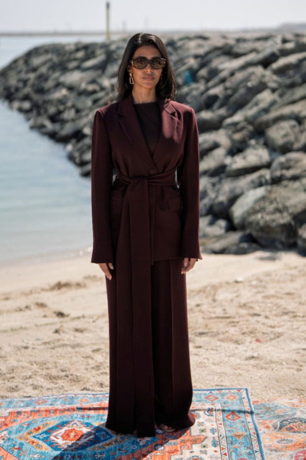 Women's Twist Sleeve Tailored Suit with Belt