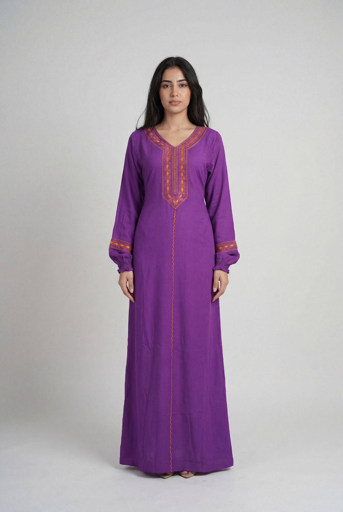 Full Sleeve Embroidered Khous Jalabiya