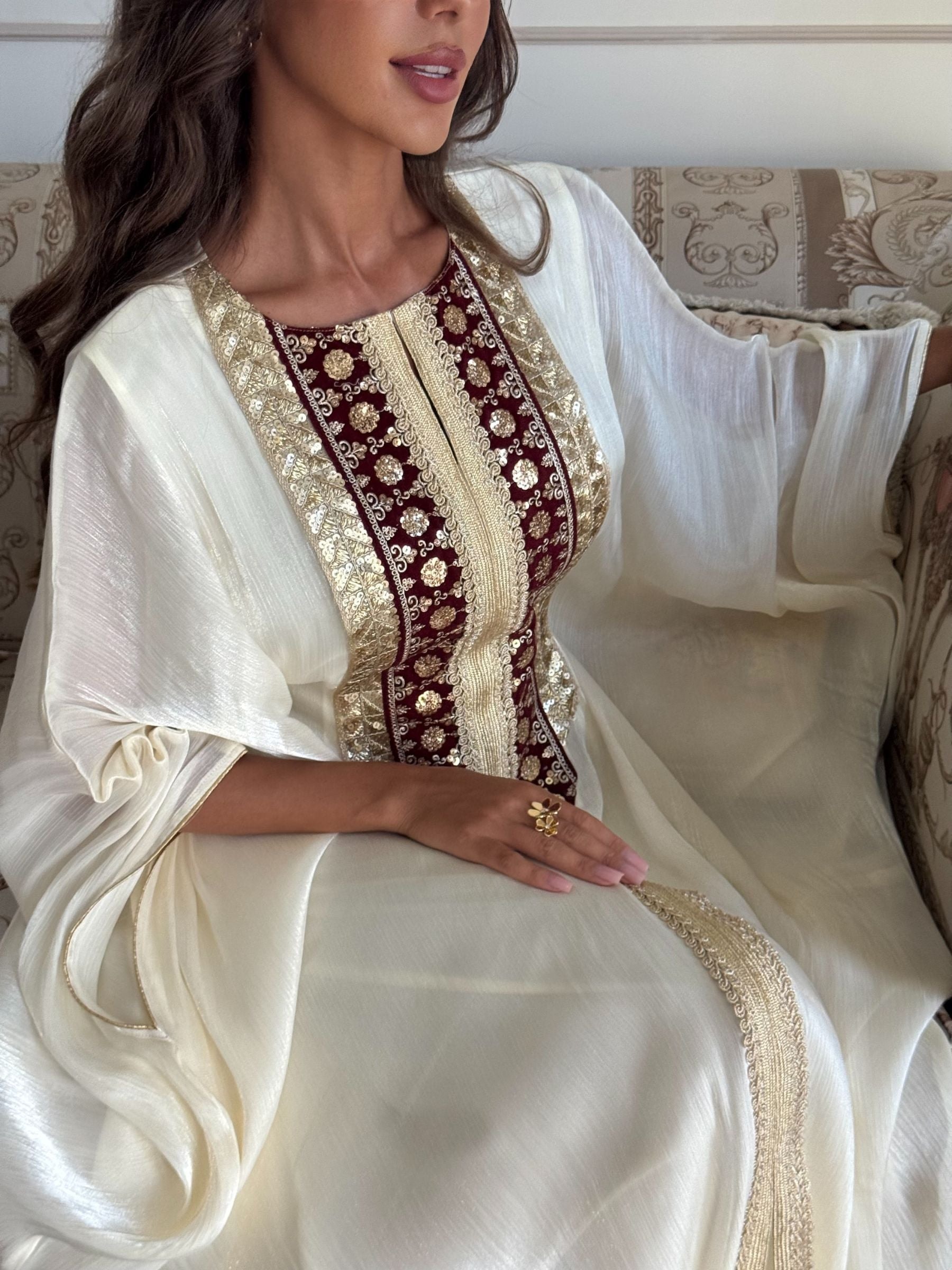 Samira Embellished Offwhite Kaftan