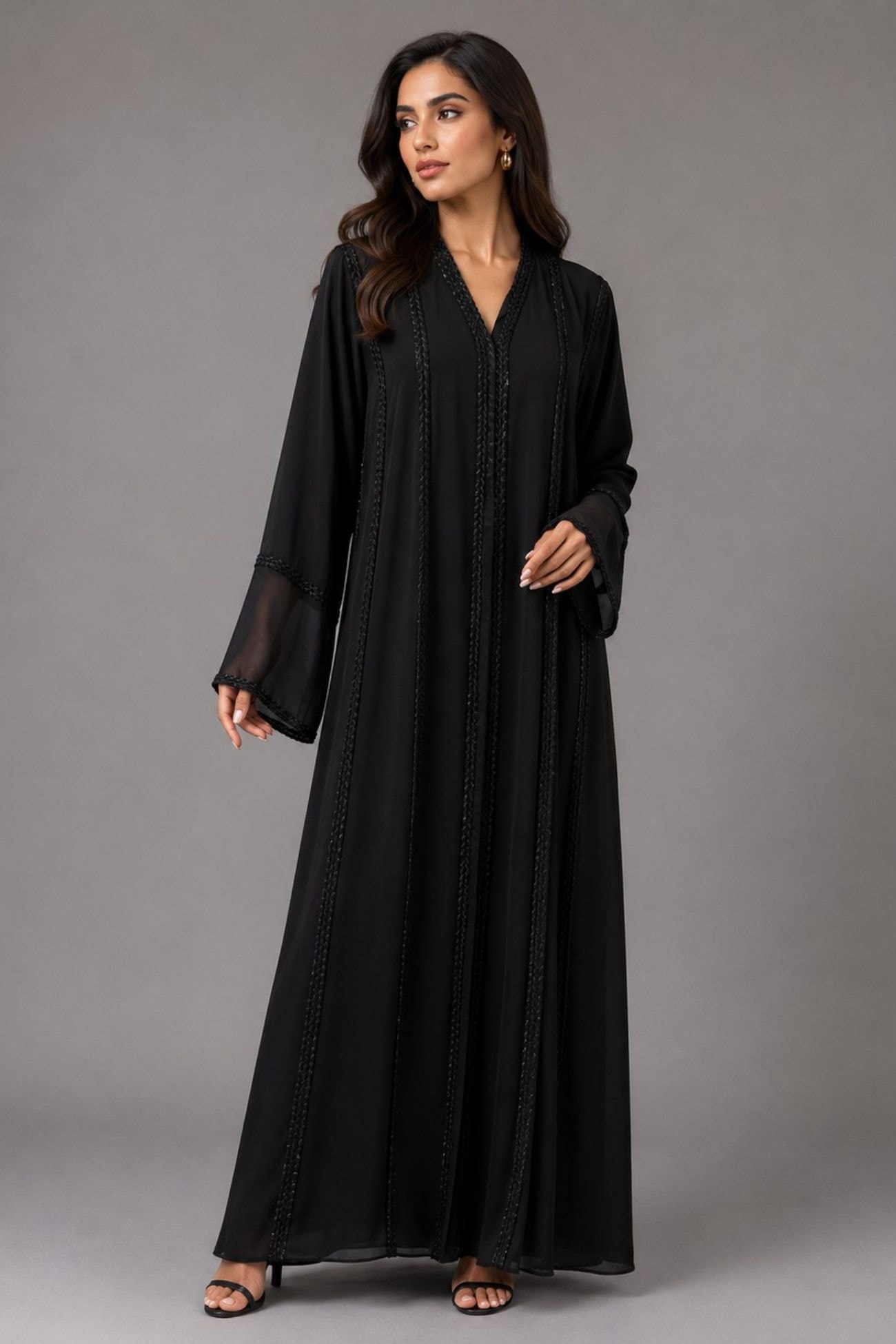 ASWAD Braided Trim Black Abaya