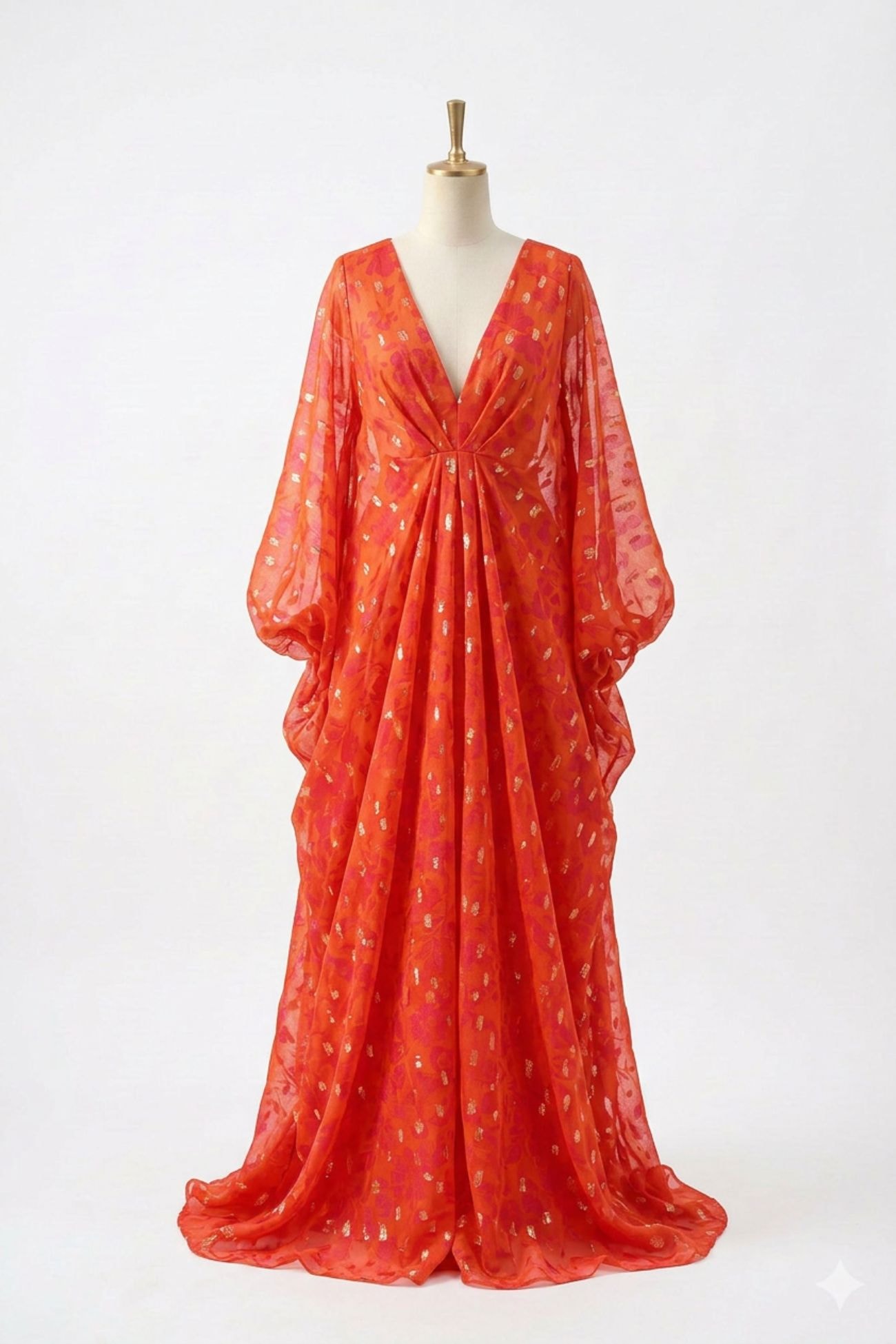 Italian Chiffon Zari Dots — Orange