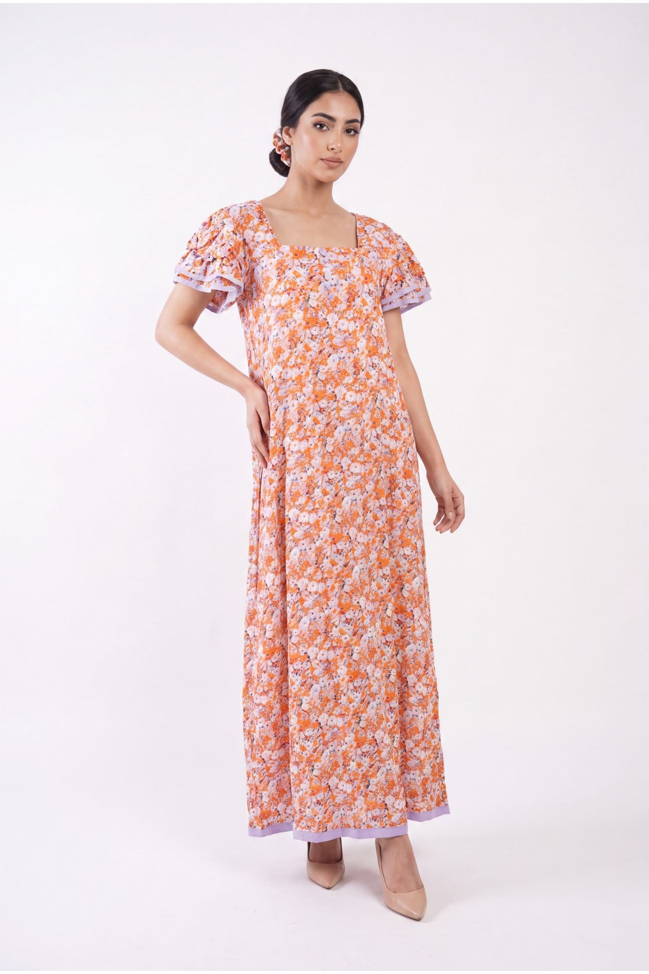 Orange Floral Bow Jalabiya