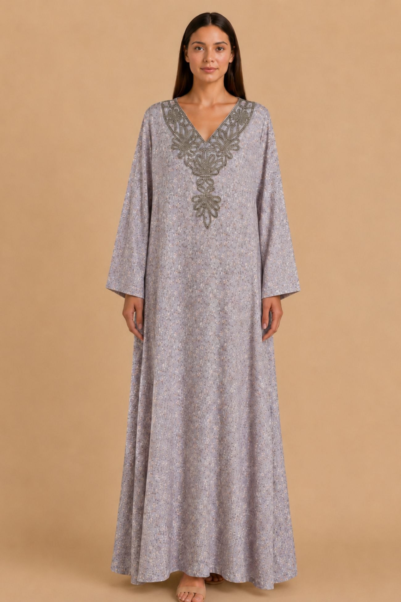 Silver Bloom Embellished Jalabia