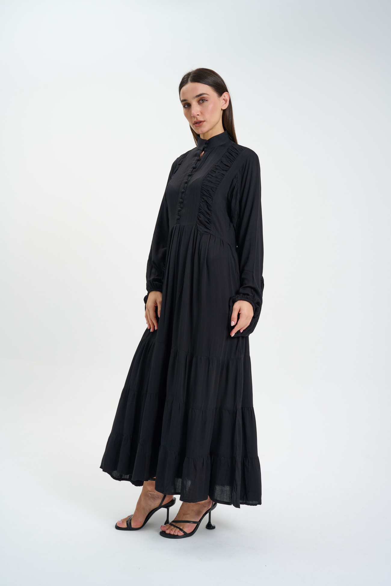 Black high-neck tiered Maxi