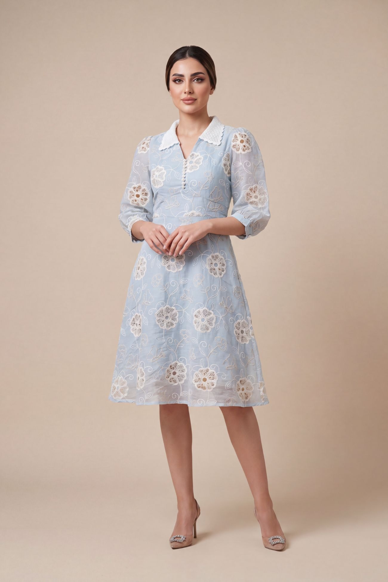 Floral Crochet Embroidered A-Line Dress