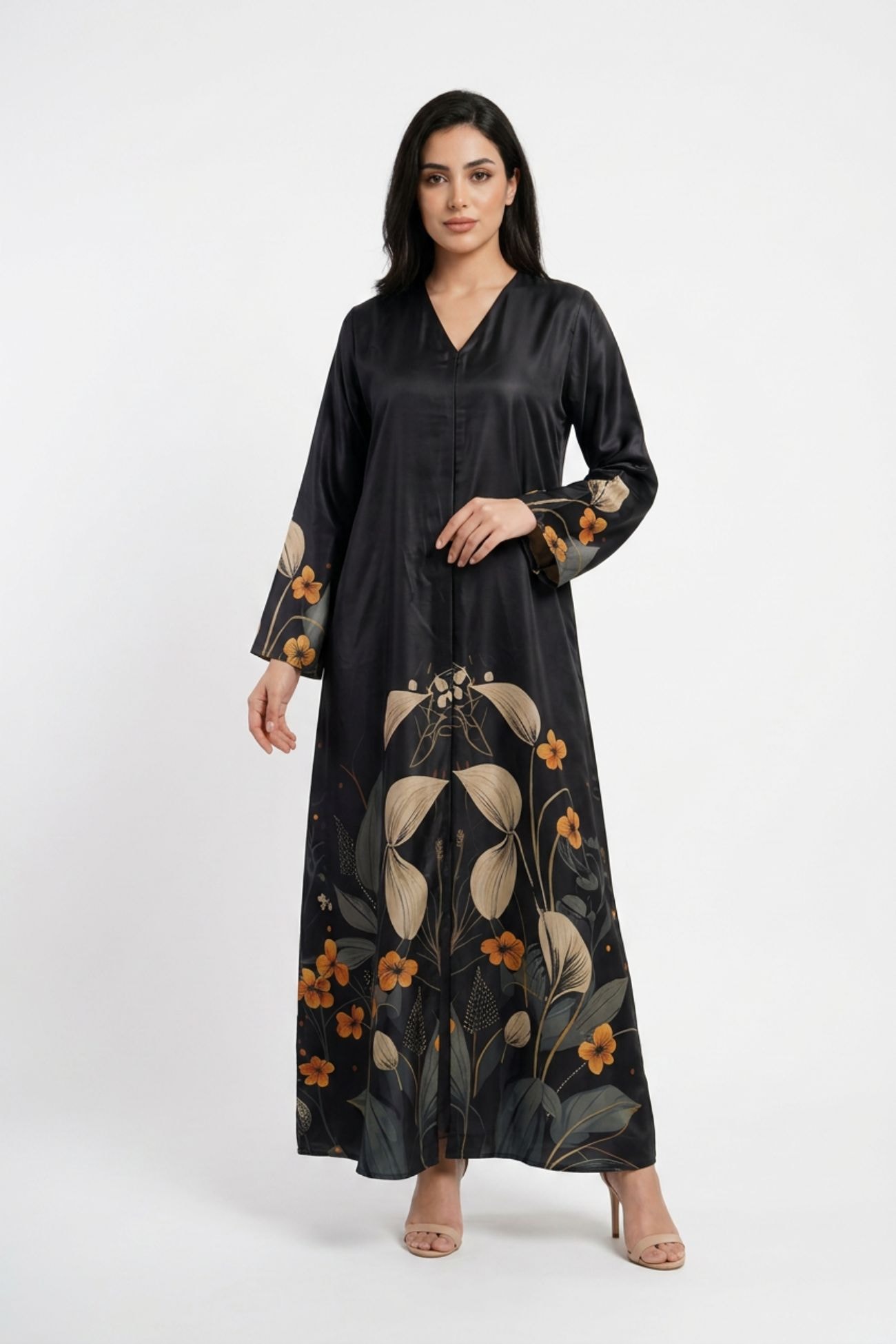 Midnight Blossom Silk Crepe Abaya