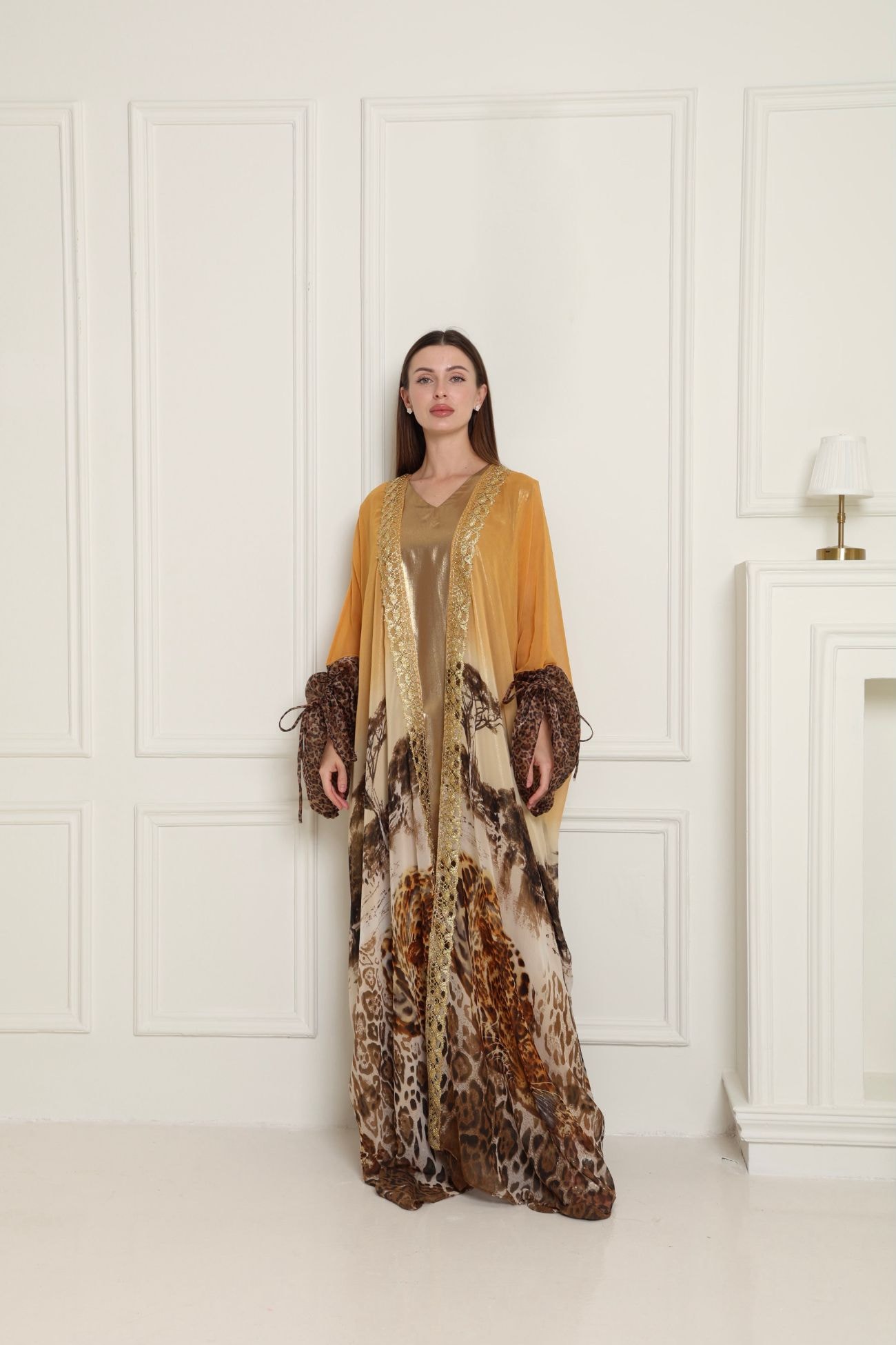 Tiger Organza-Detail Chiffon Abaya