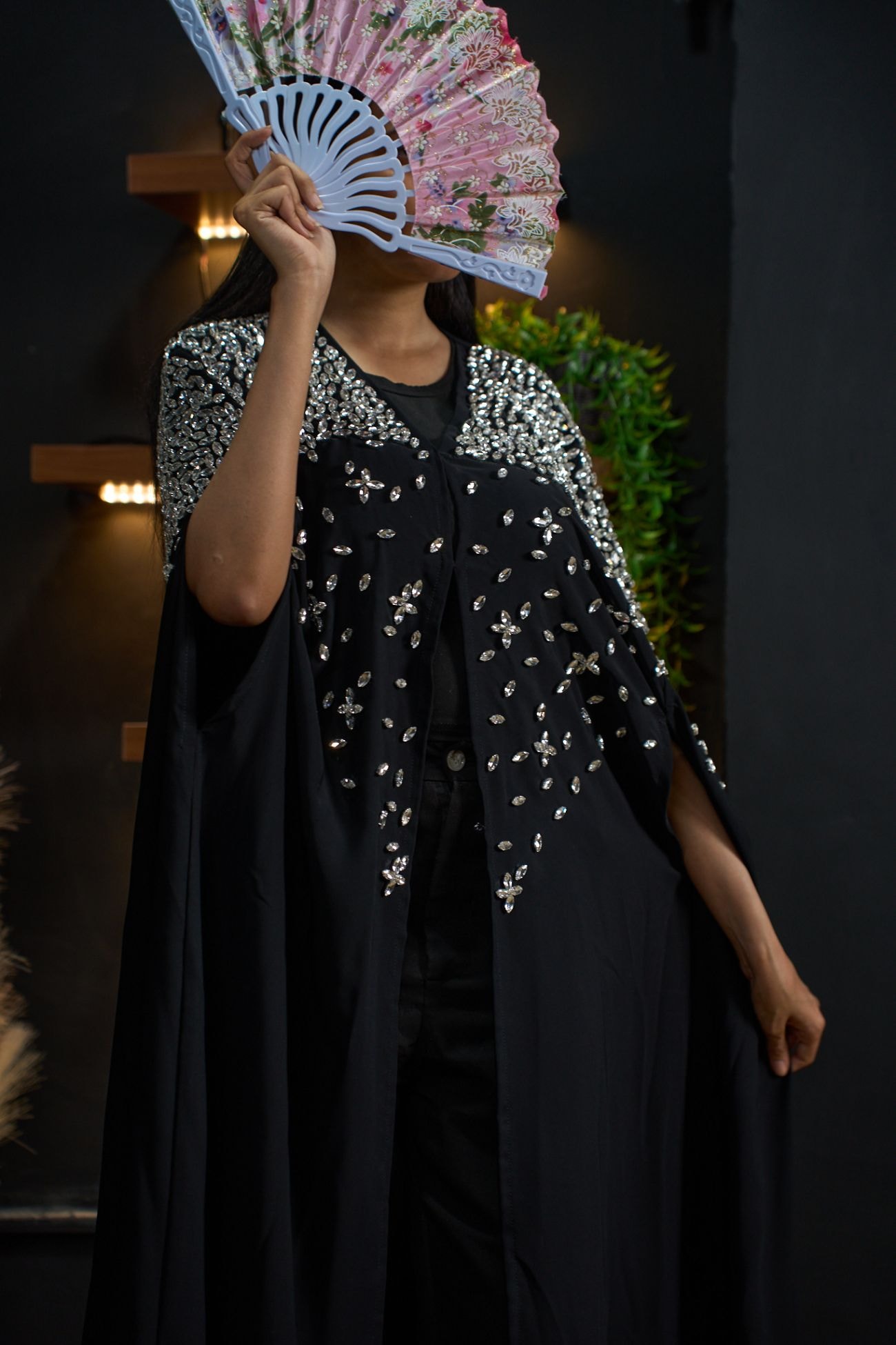 Midnight Crystal Cape Abaya — Black 2