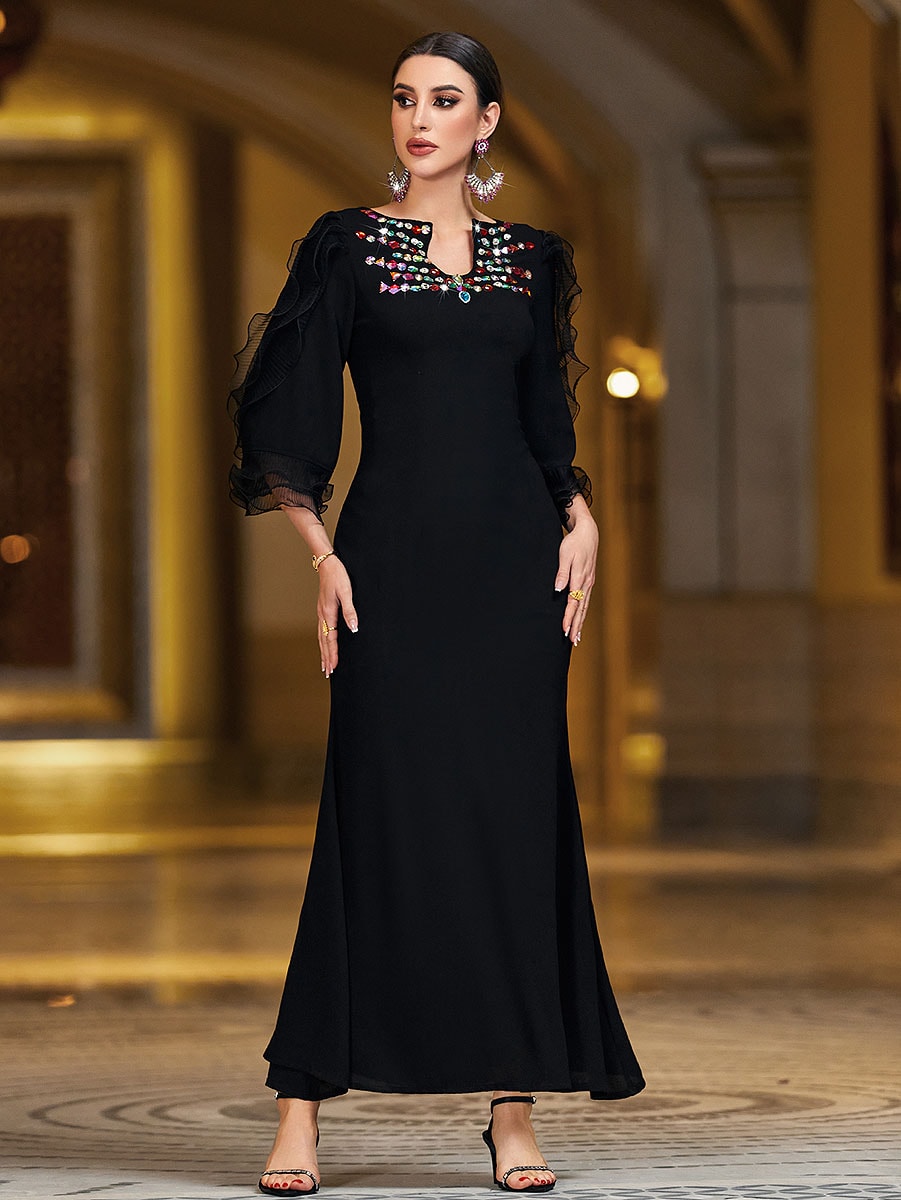 Black Dress with Rhinestone Neckline