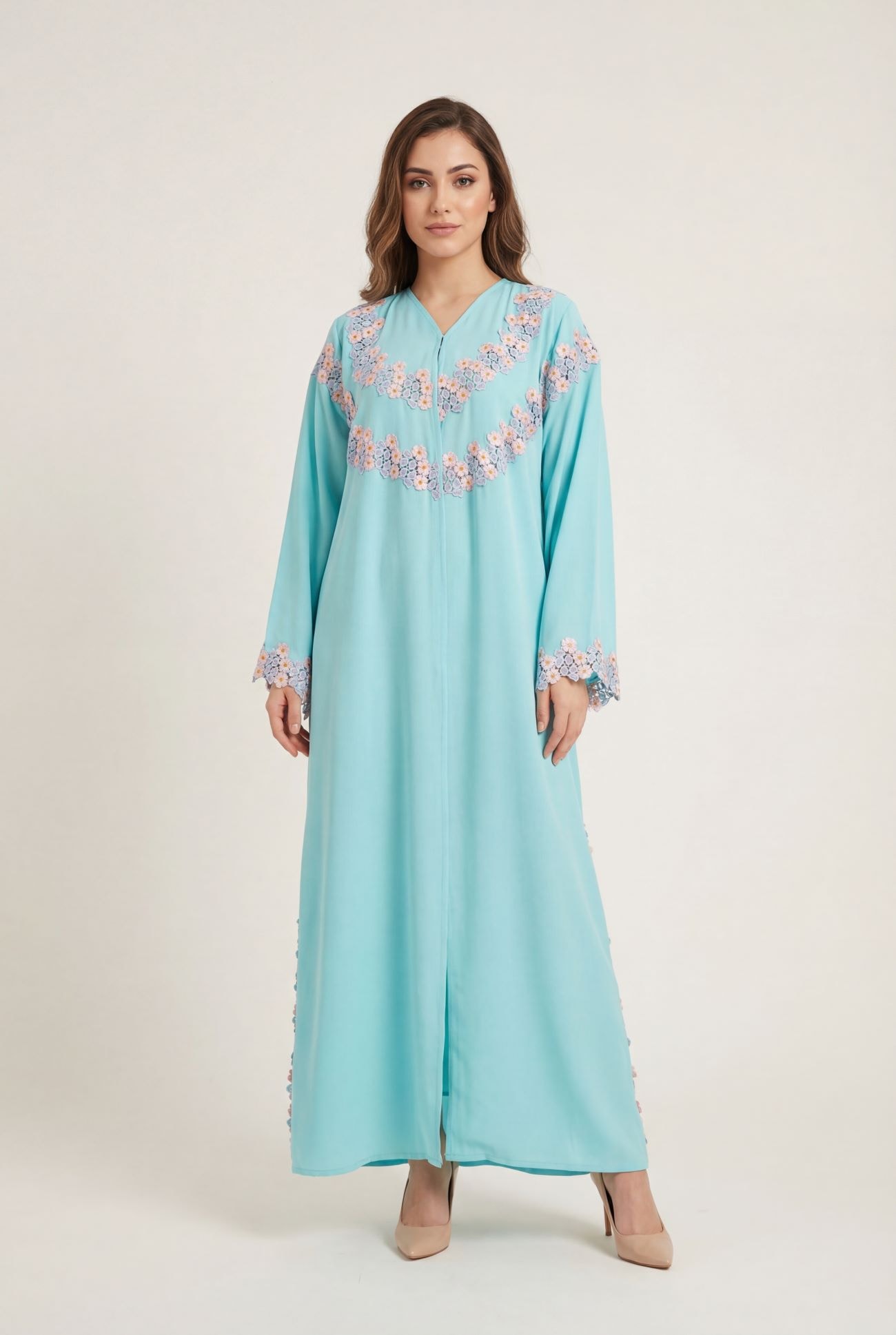 Light Blue with Embroidered Floral Lace