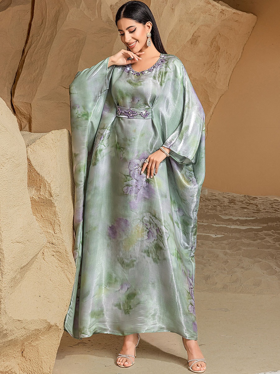 Women's Kaftan – Elegant Modest Long Maxi, Lightweight, Comfortable for Special Occasions and Everyday Wear (Light Green)
