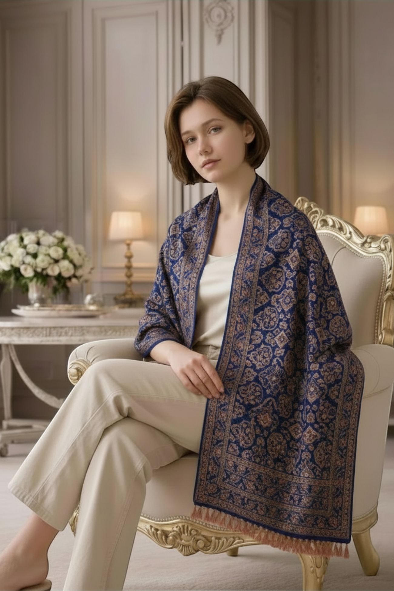 Pashmina - Handwoven Cotton Wool Shawl — Blue