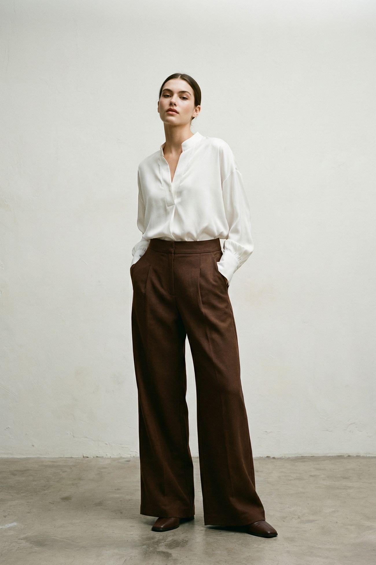 Women White & Brown Set - Shirt & Trousers