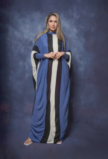 Elegant Blue Striped Casual Dress – Spring & Light Winter