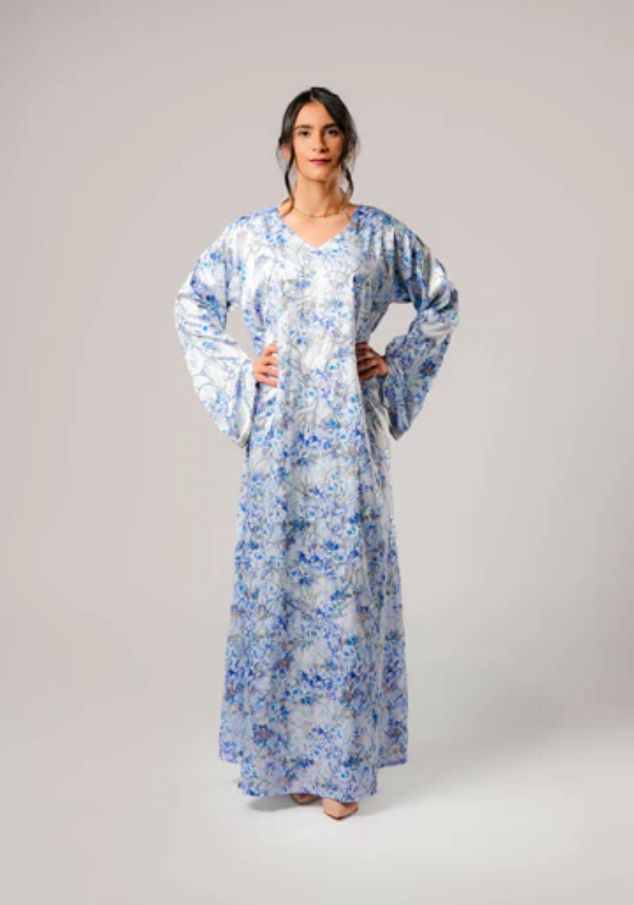 Jellabiya- Patterned Silk long Loose Style -with splendid Colours — Blue