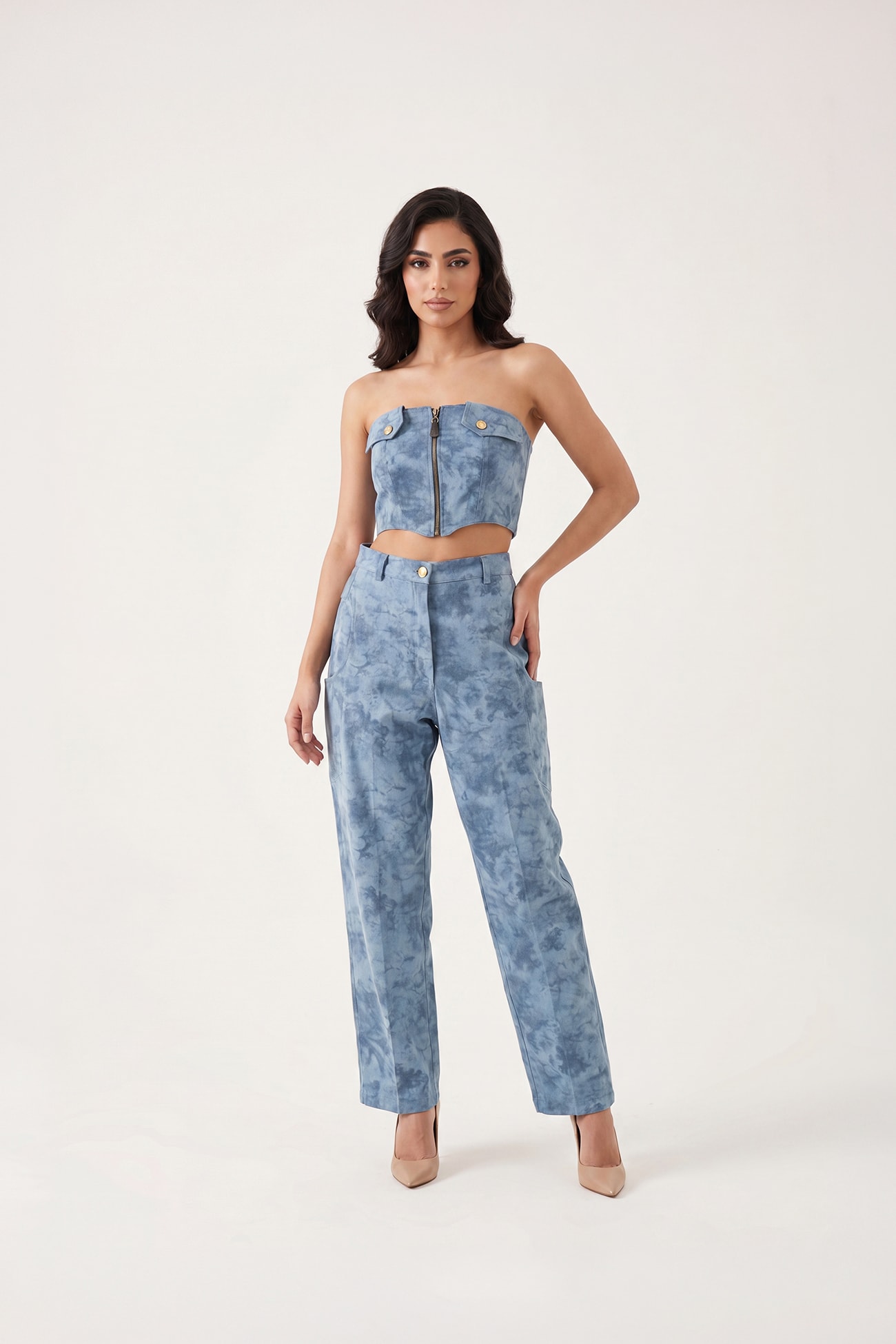 Sky Blue Tie-Dye Strapless Co-Ord Set