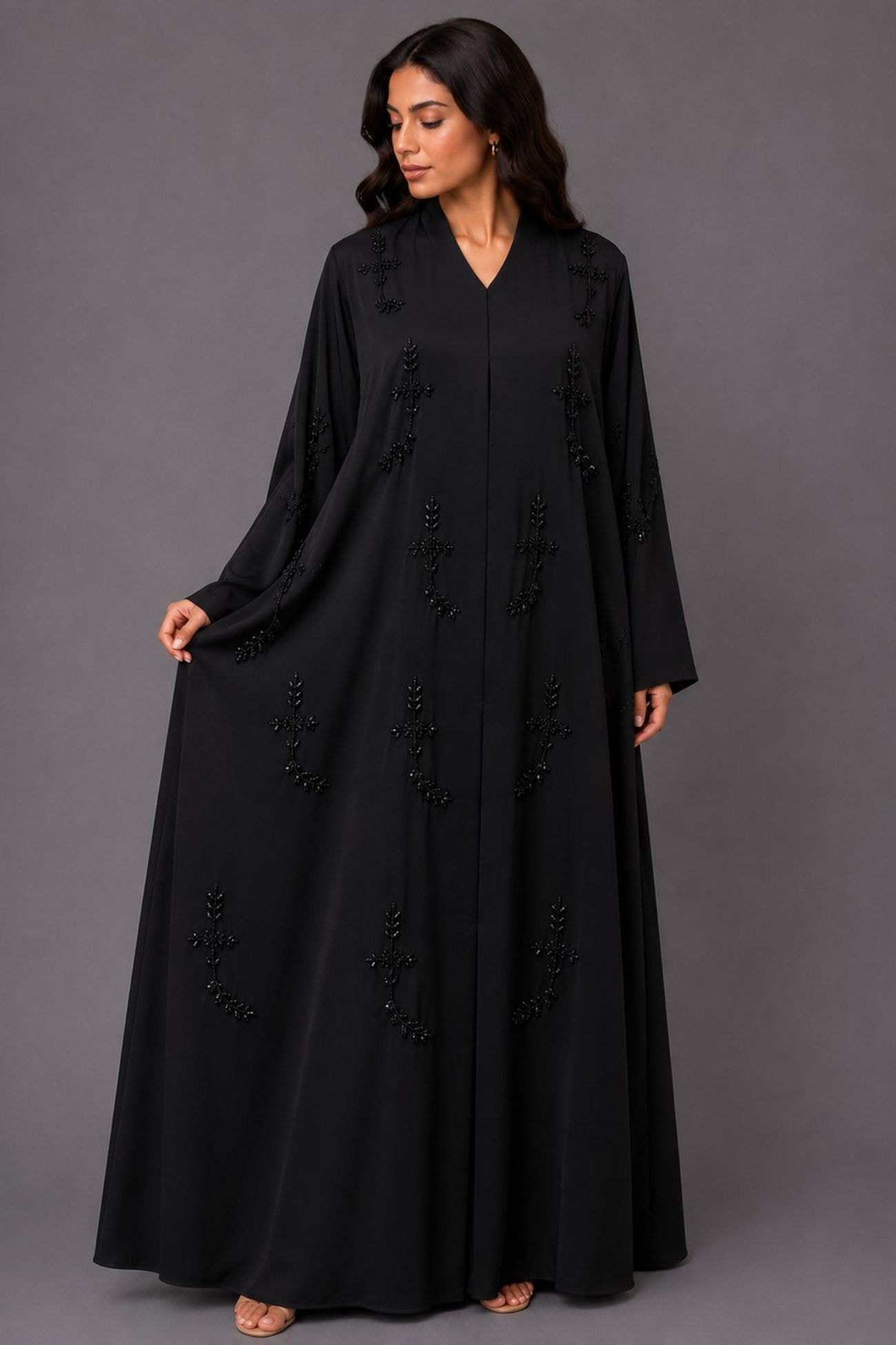 ASWAD Botanical Beaded Black Abaya