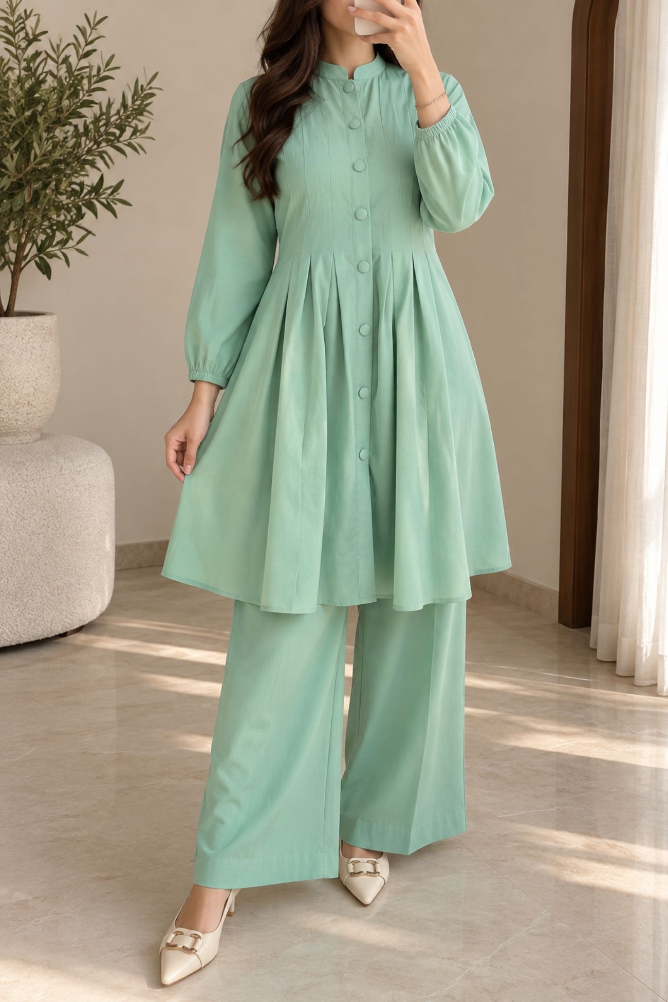 Libas Lab- Light Green Pleated Co-Ord Set
