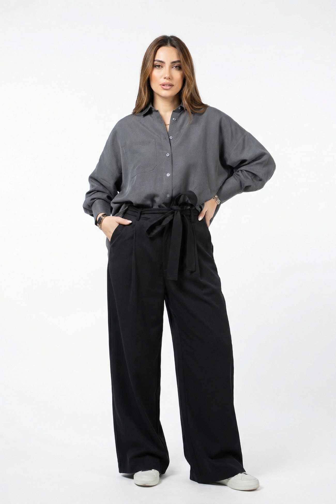Women Gray & Black Set - Shirt & Trousers