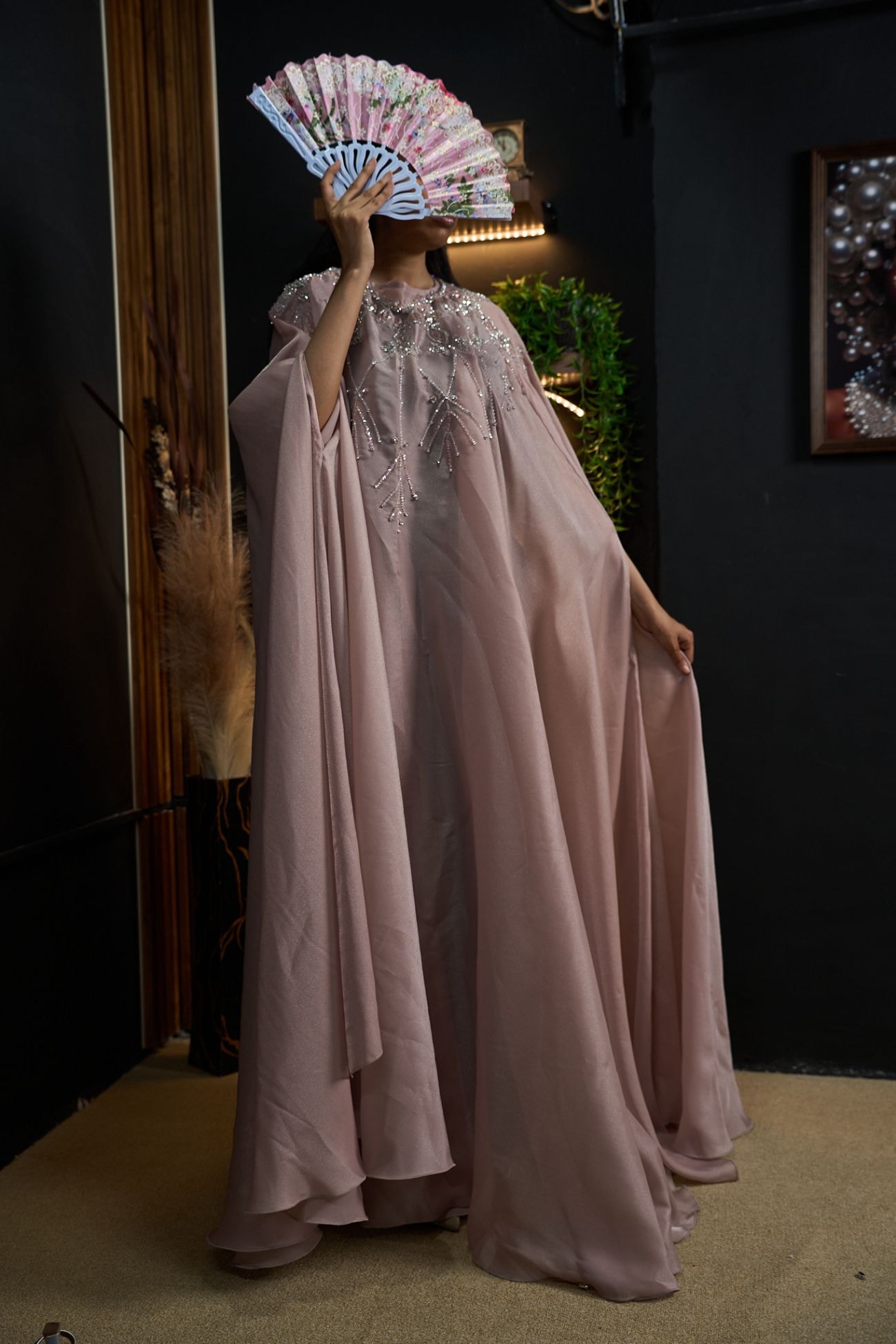 Rosé Crystal Cascade Abaya