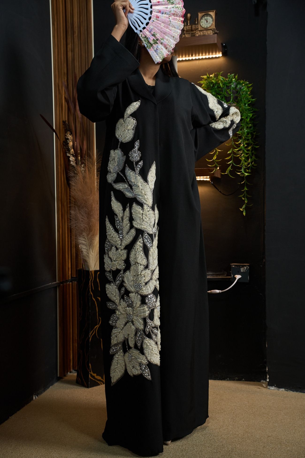 Ivory Bloom Black Abaya