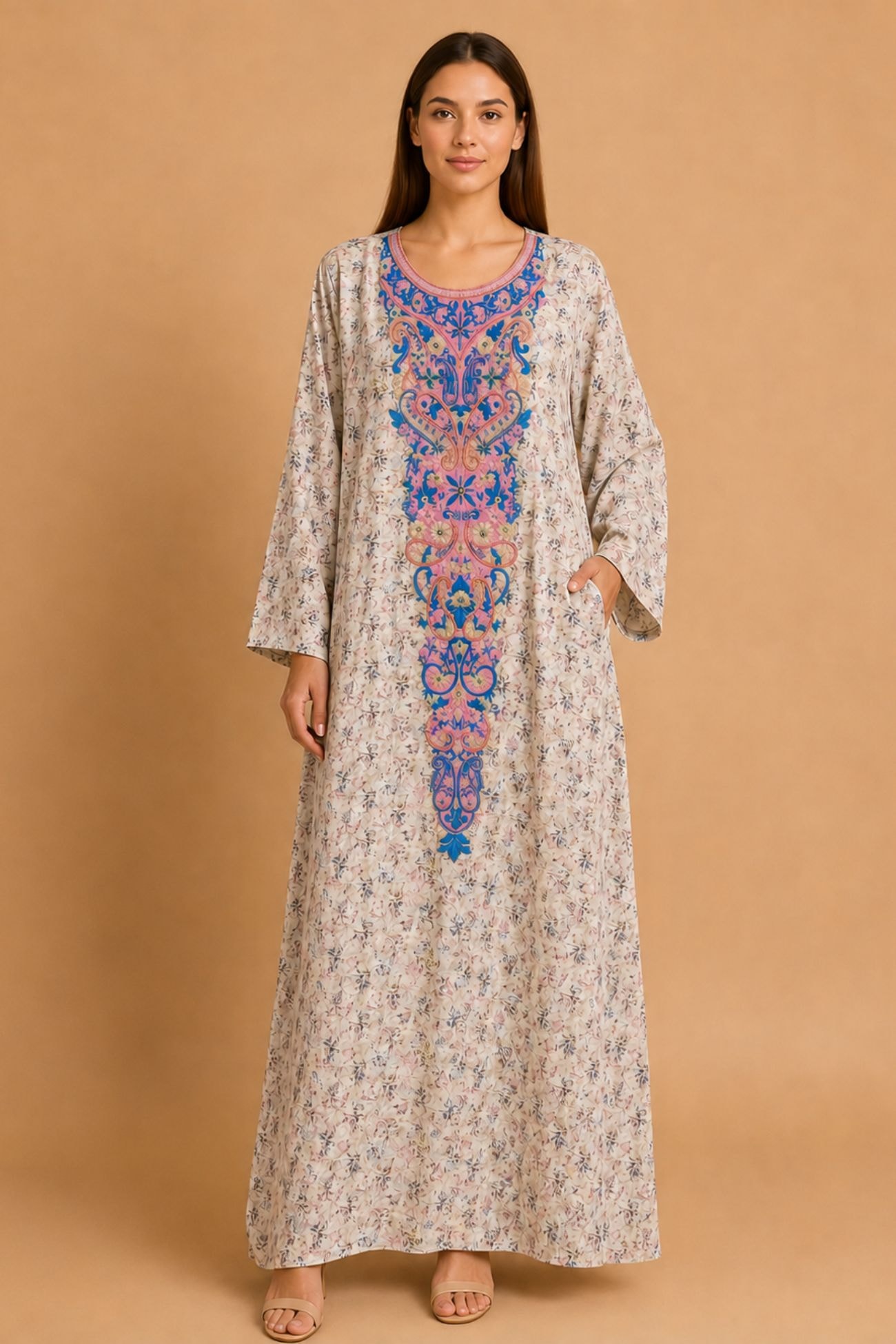 Azure Bloom Jalabiya — Ivory
