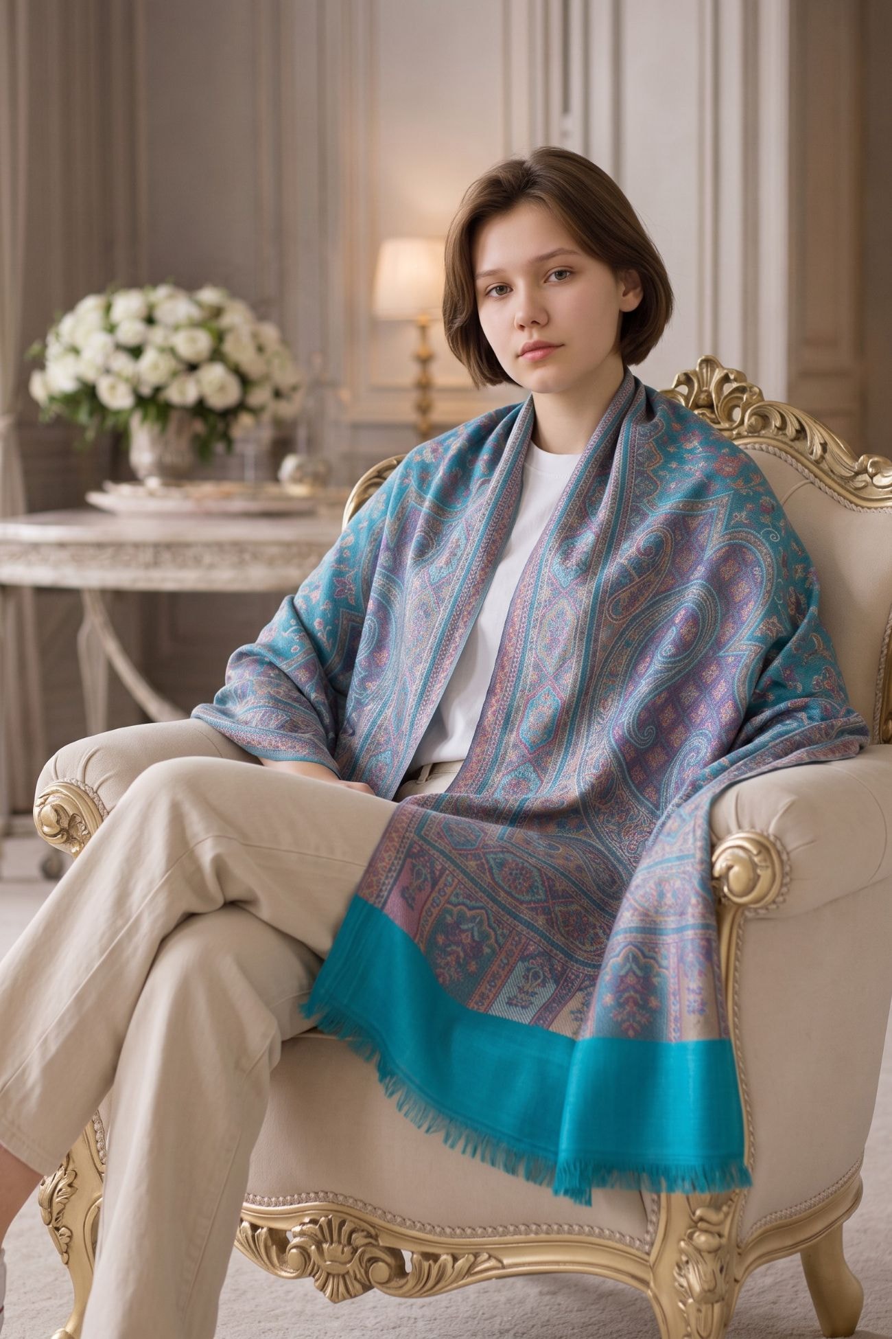 Pashmina - Handwoven Cotton Wool Shawl — Sea Weed 1