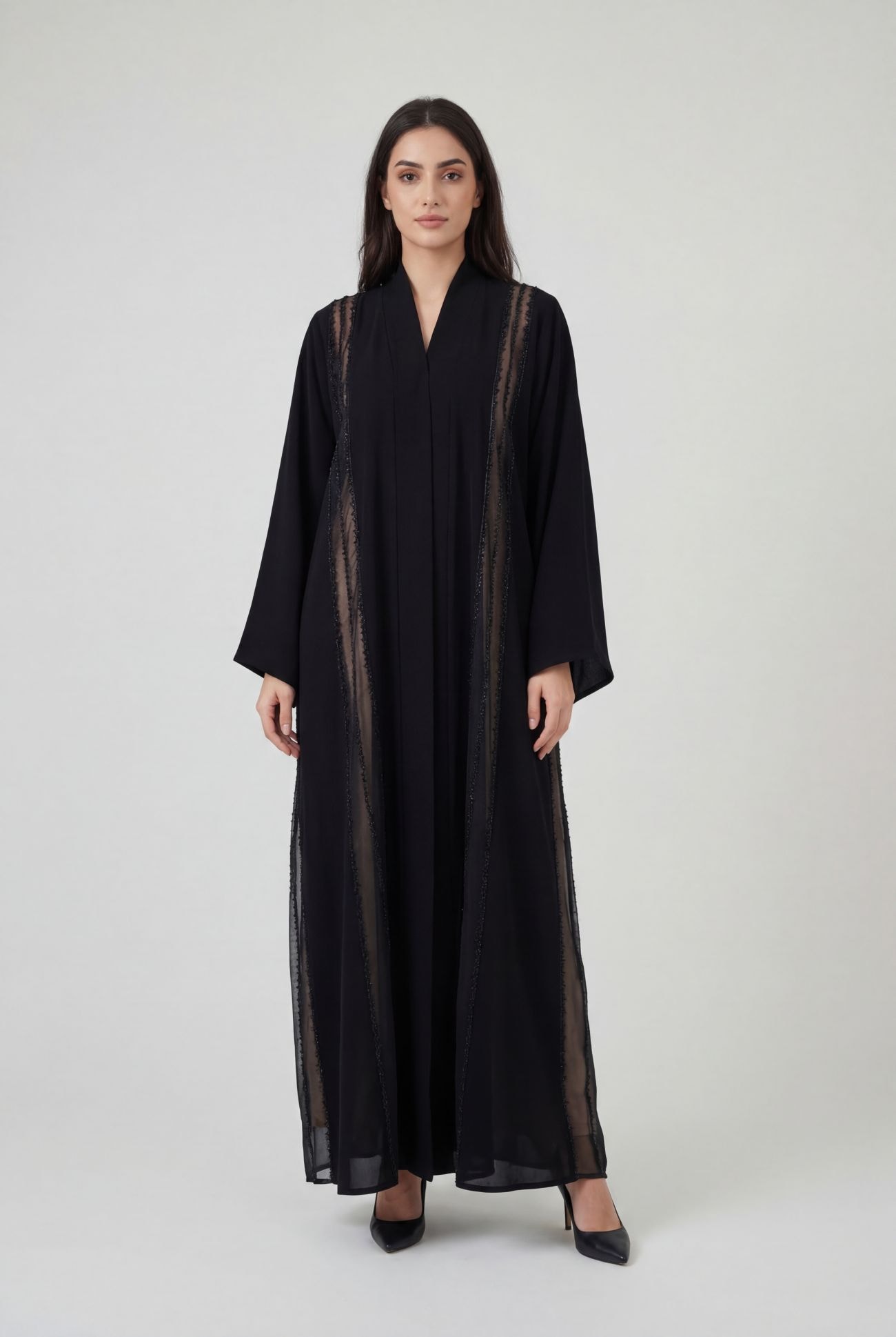 Black Panels of See Through Georgette with Lace and Stones