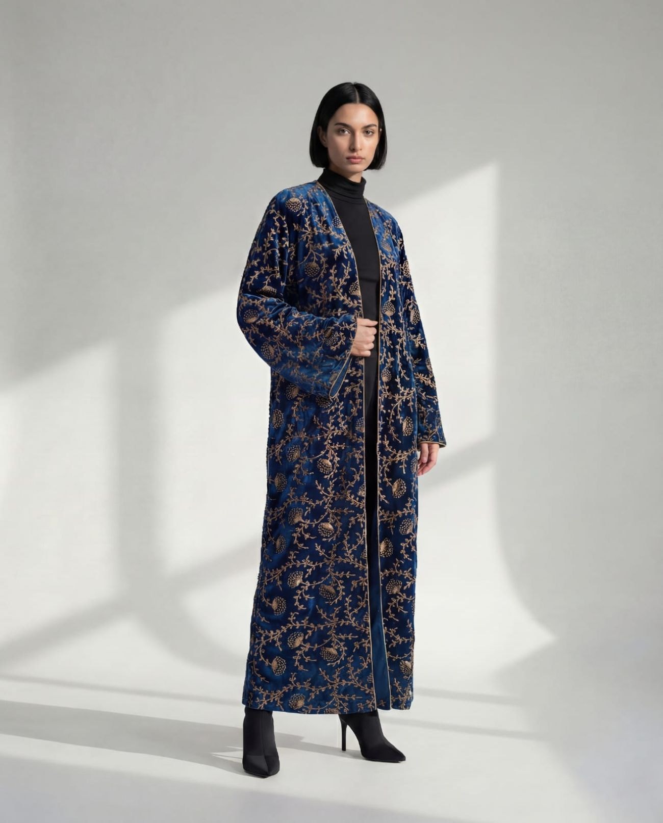 A Statement Teal Velvet Abaya