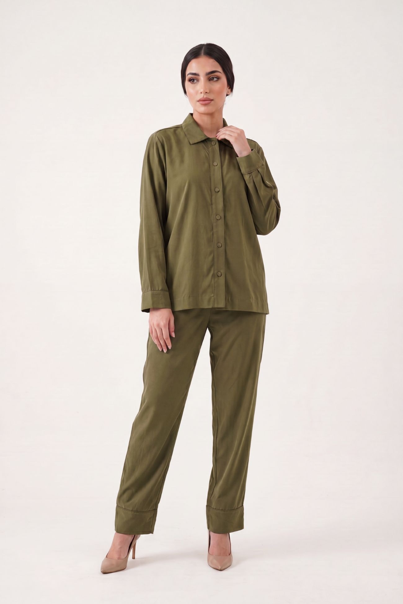 Taupe cupro Relaxed-Fit Co-Ord Set