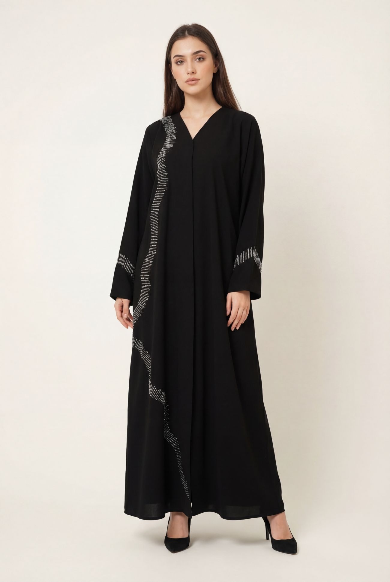 Black with Silver Beadwork Shaped Like Waves