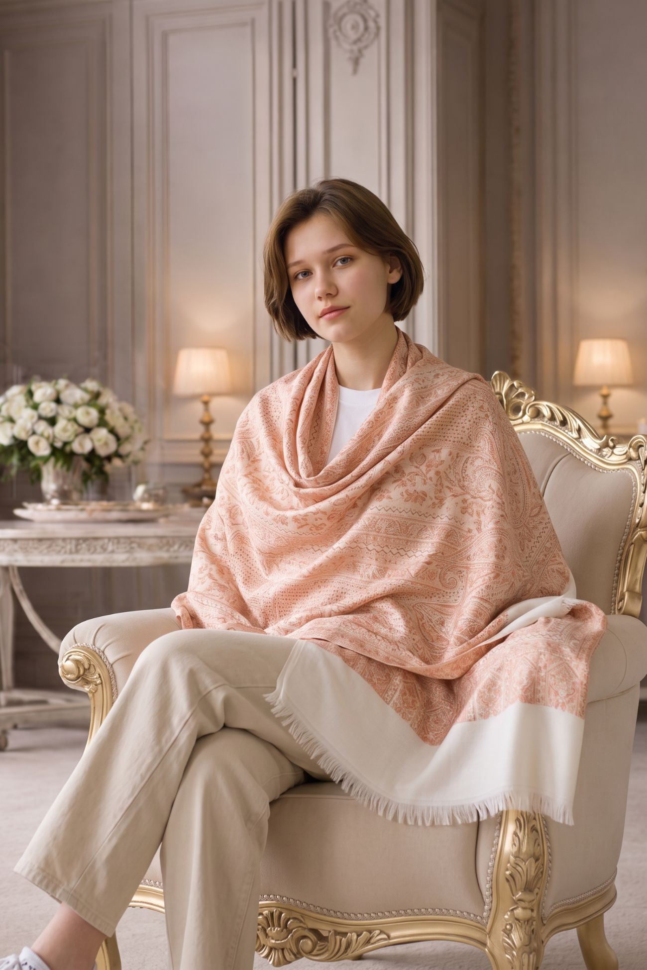 Pashmina - Handwoven Cotton Wool Shawl — Beige