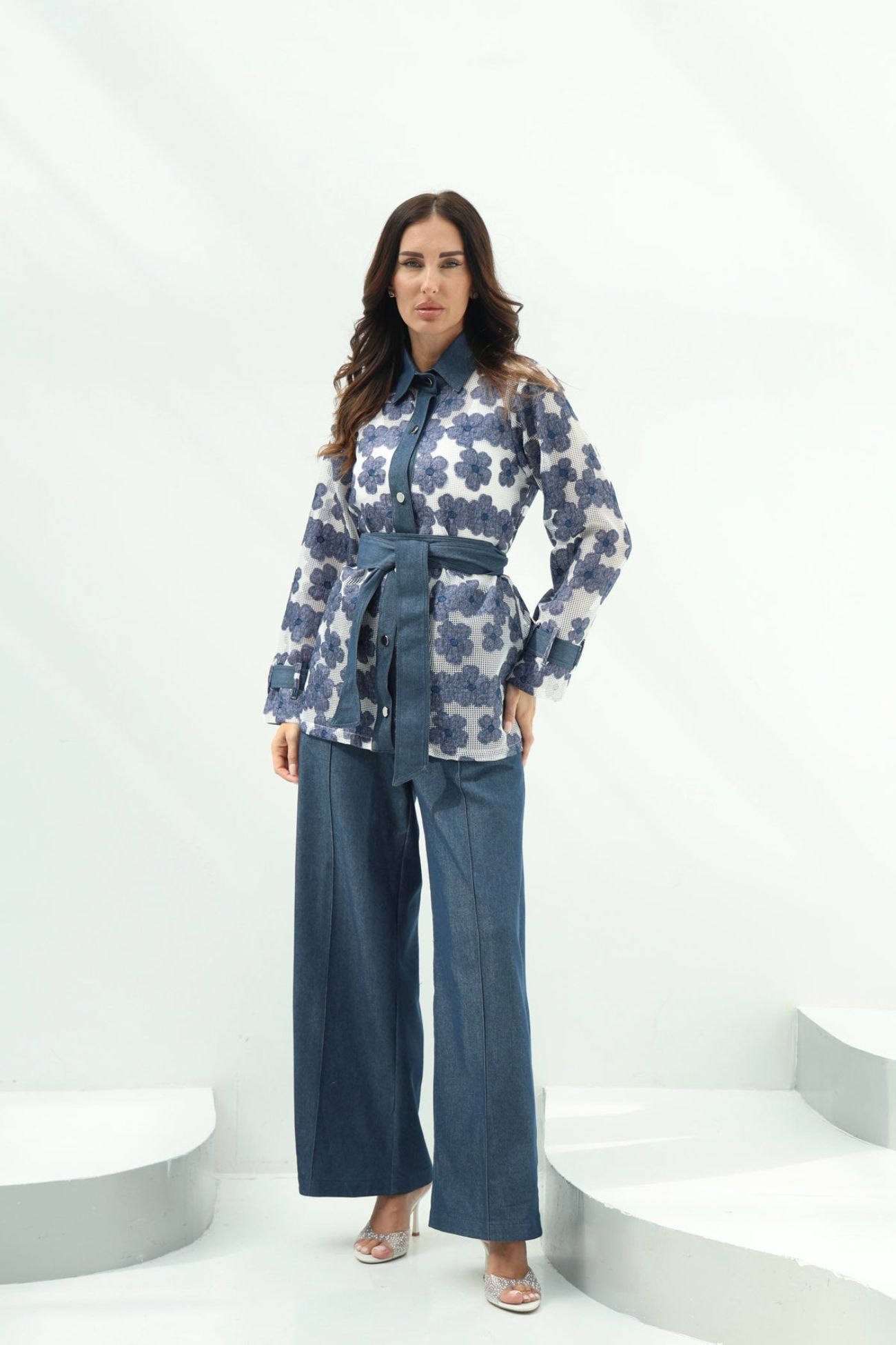 White Cotton Casual Wear — Blue