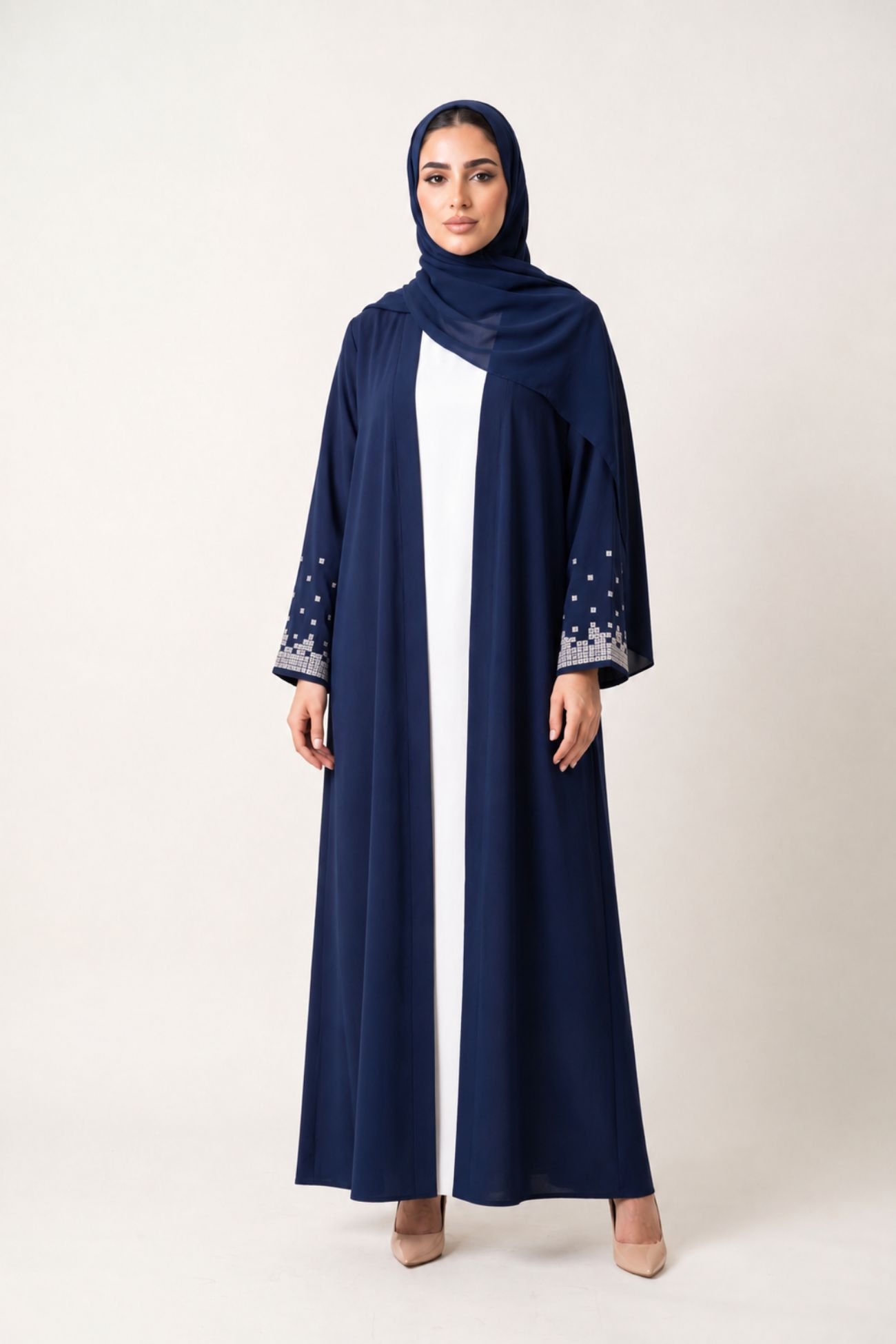 Noor Mosaic Navy Open Abaya Set