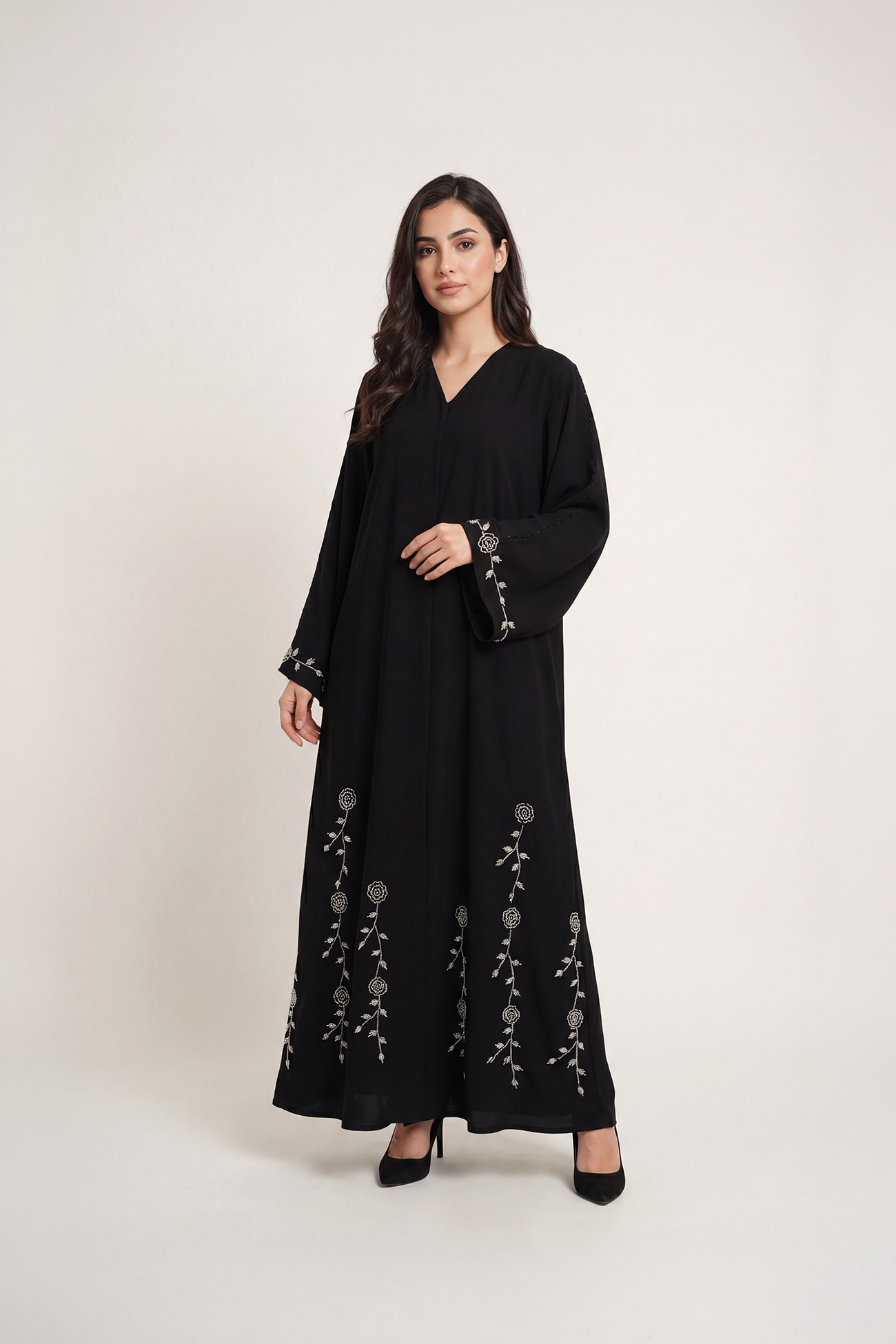 Noor Korean Nida cut beaded abaya