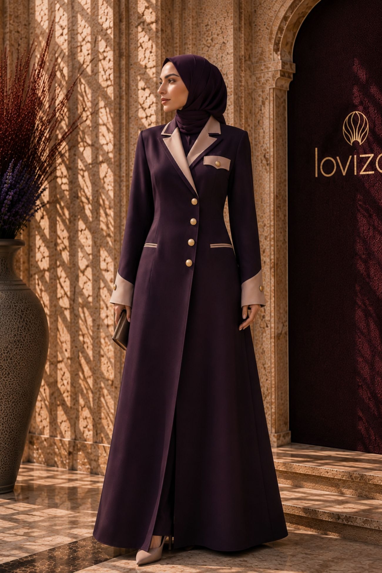 Amani Plum & Beige Tailored Abaya