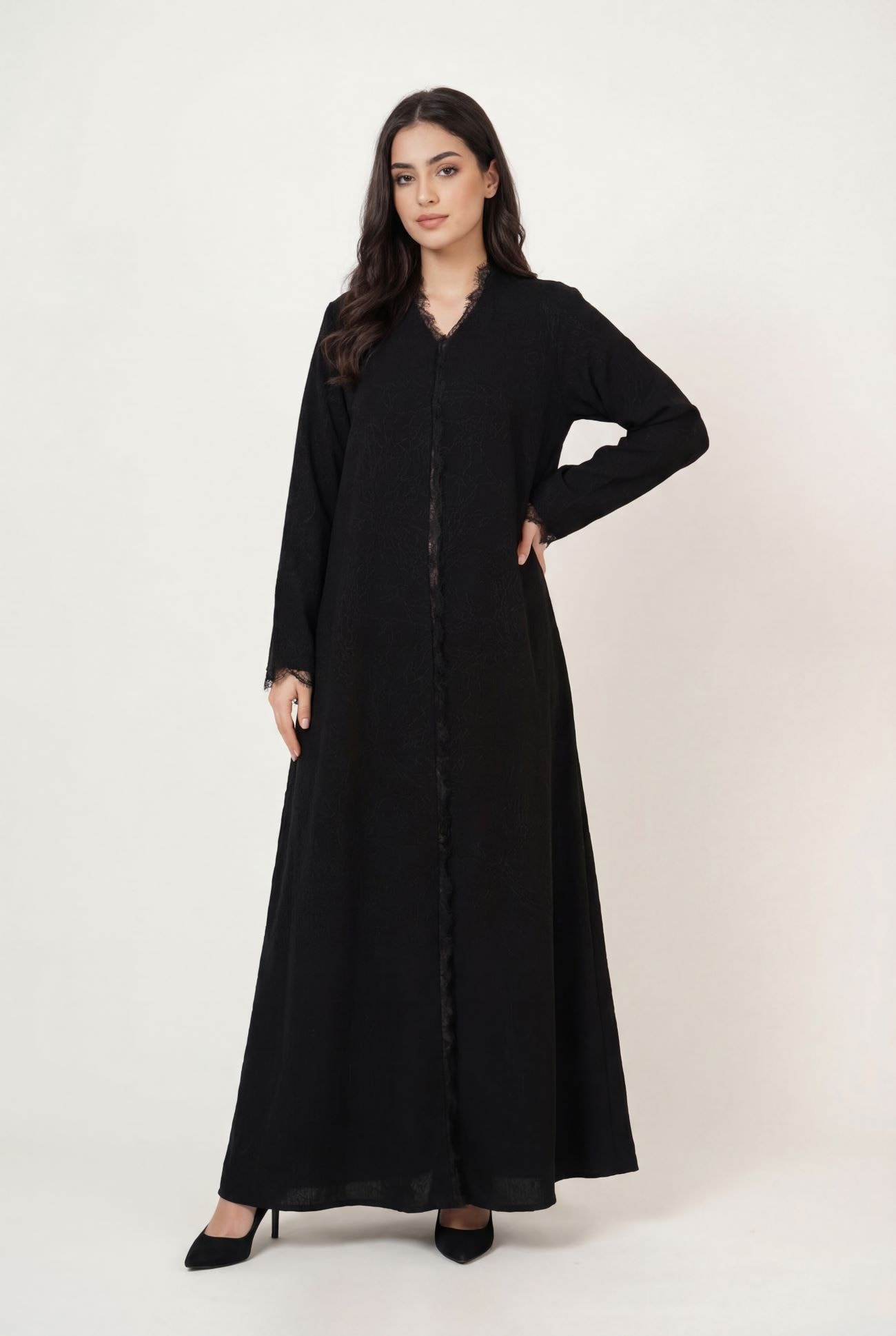 Black Jacquard Fabric with Lace