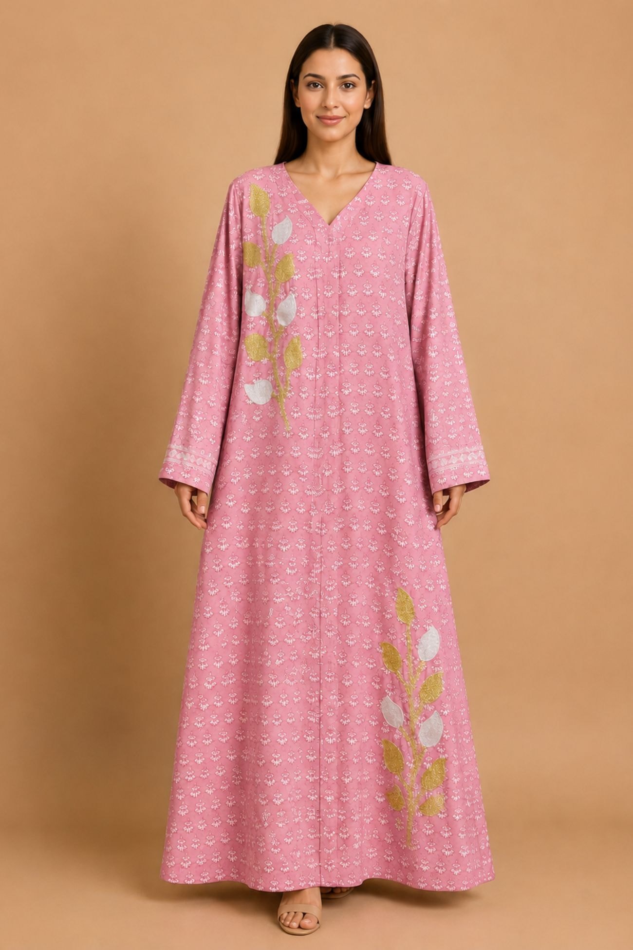 Blush Vine Elegance Jalabiya