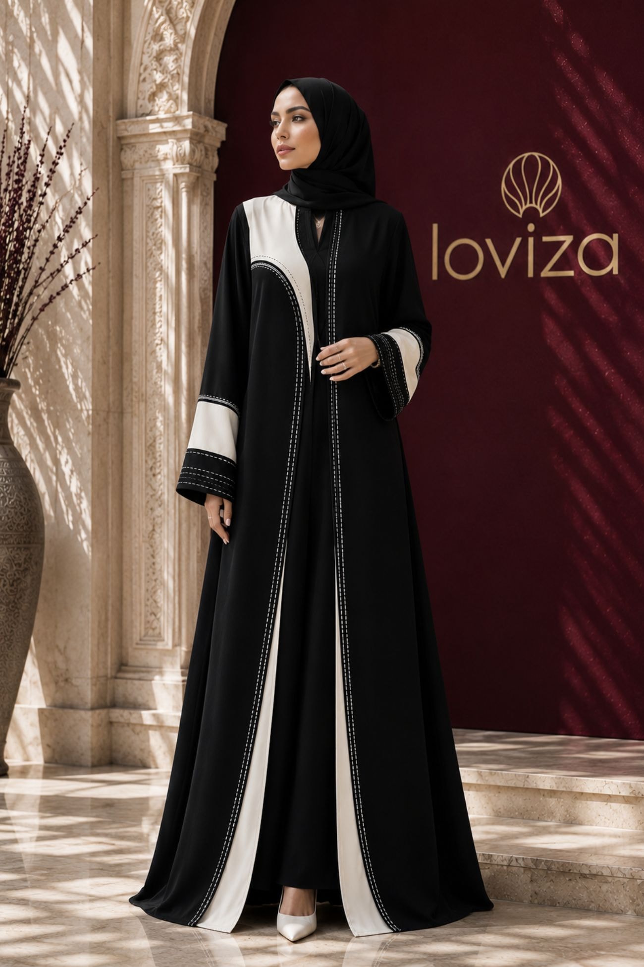 Amara Black & Ivory Contrast Abaya