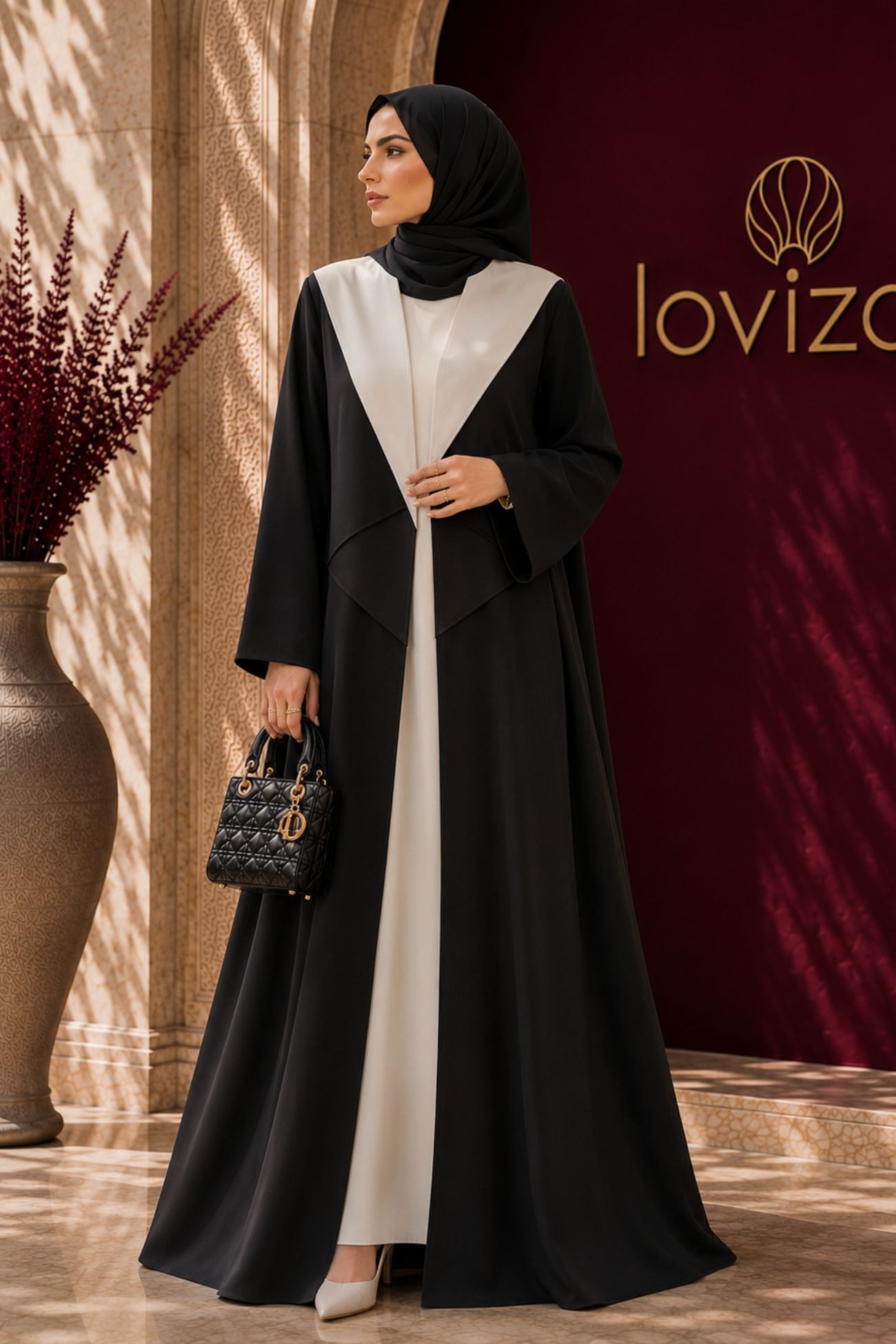Rania Black & Ivory Layered Abaya