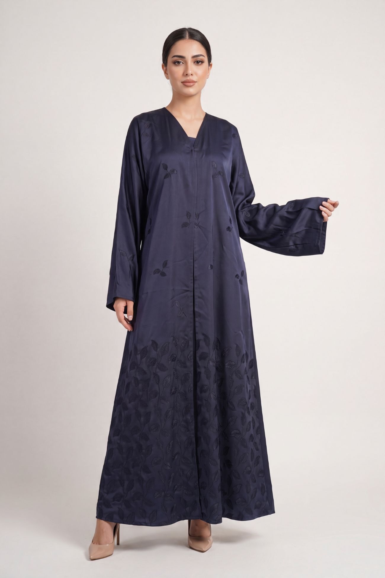 Silky Woven fabic Abaya — Navy Blue