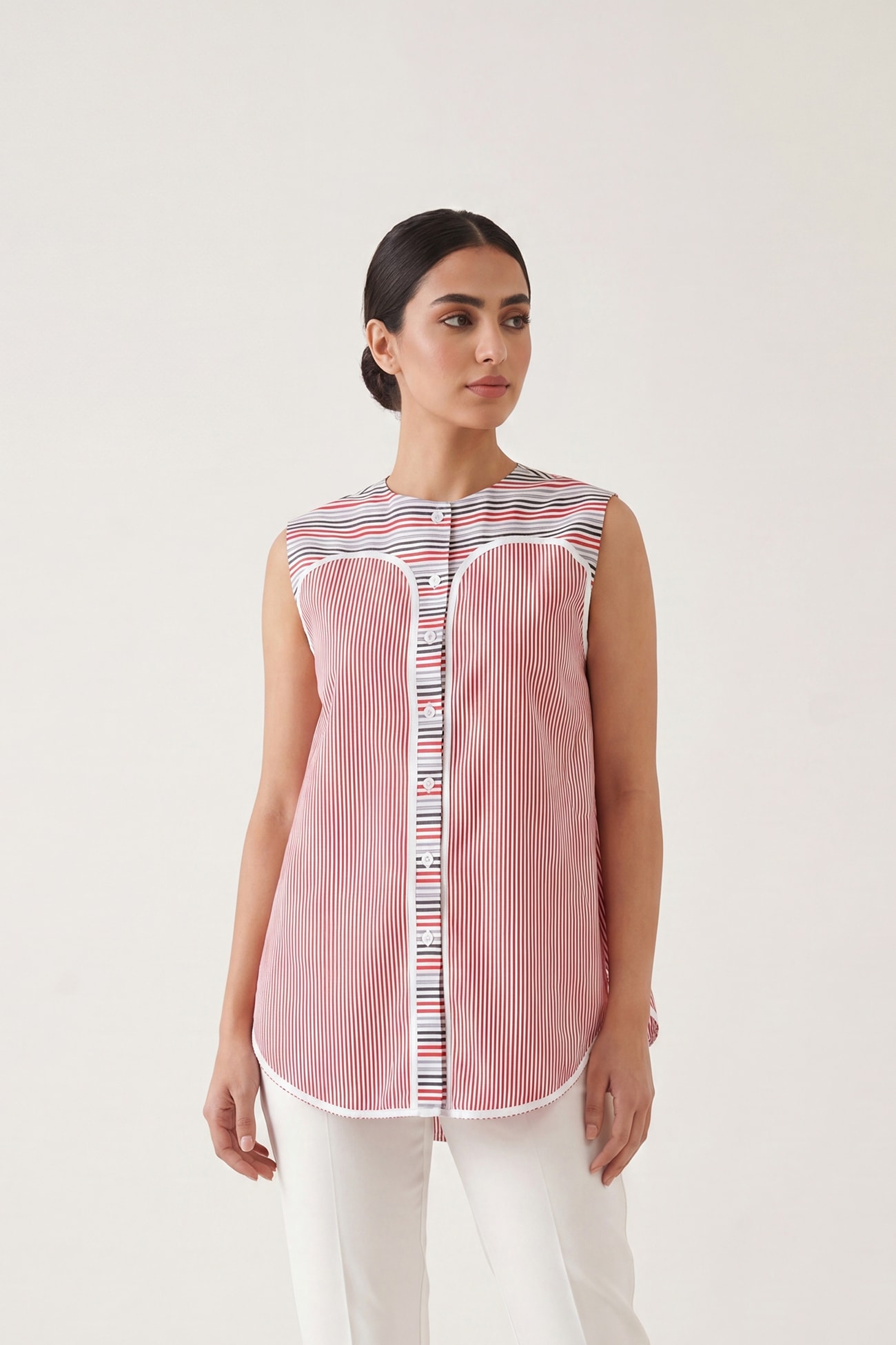 Sleeveless Striped Panel Tunic Top